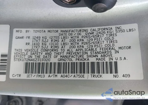 2006 Toyota Tacoma Prerunner V6 from USA, damaged, VIN 5TEKU72N46Z313320